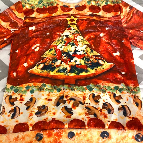 Ugly Christmas Pizza Sweatshirt Extra Cheese! - Picture 2 of 14